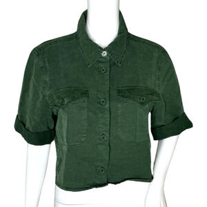 Avec Les Filles Shirt Womens Medium‎ Green Cropped Blouse Everyday Basic Casual